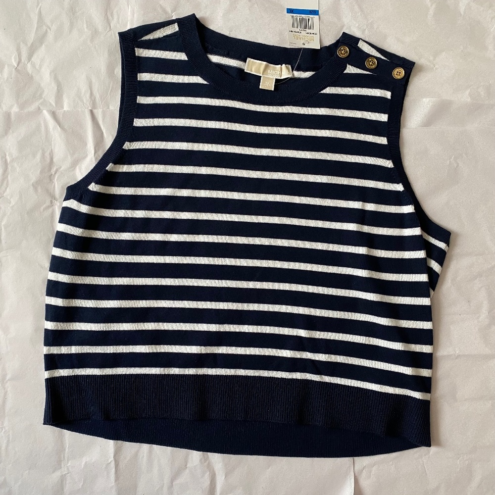 Michael Kors Blue and White Stripe Vest XL NWT